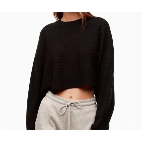 Aritzia Wilfred Lolan Sweater Small Merino Wool Cropped Knit Black - Picture 1 of 10